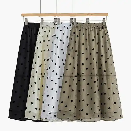 波点半身裙女2024新款夏装高腰中长款包臀裙设计感白色一步裙