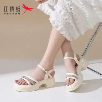 红蜻蜓凉鞋女仙女风网红厚底增高休闲鞋罗马沙滩鞋女wlk241512米色36