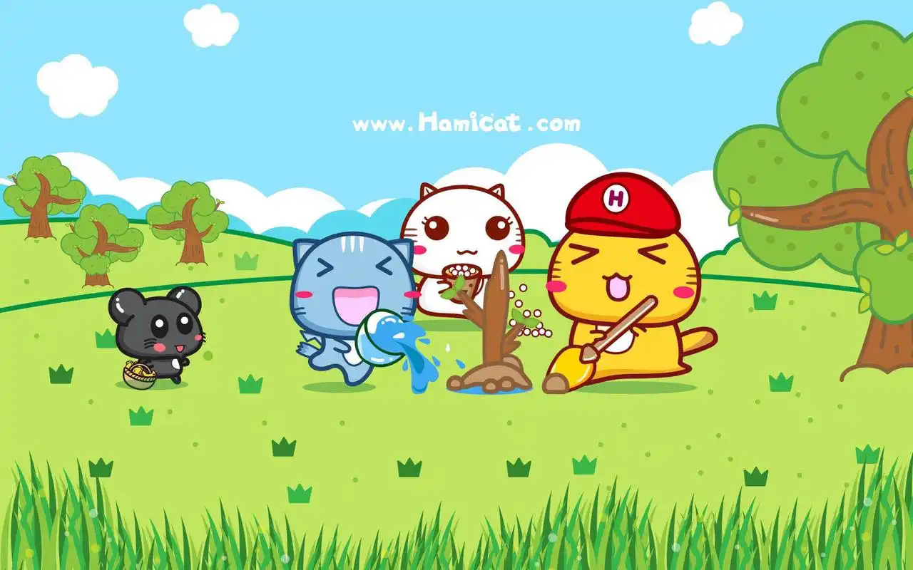 摩丝摩丝可爱植树节卡通图片桌面壁纸,绿色卡通图片,可爱植树节生机