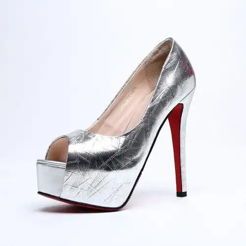 超高跟防水台鱼嘴女凉鞋性感细跟小码压花恨天高银色夜店凉鞋女