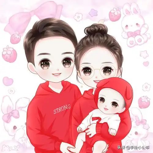 换个头像吧,一家四口五口卡通全家福头像,儿女双全美满温馨