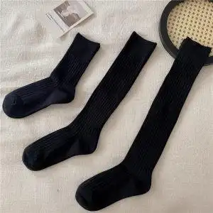 立体竖条纹jk黑色长筒袜日系显瘦小腿袜高橡筋中筒女袜过膝高筒袜