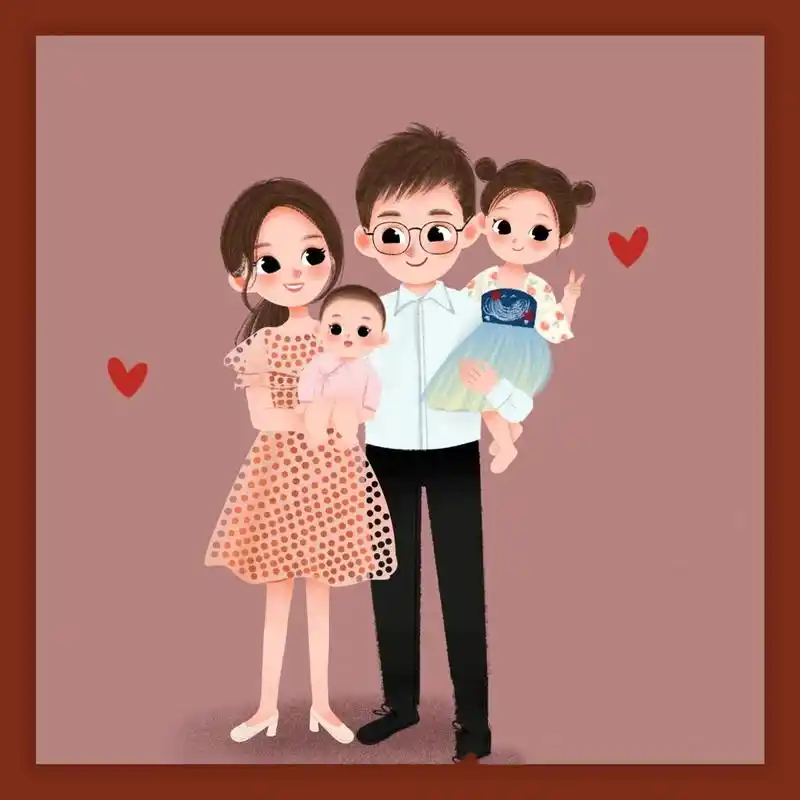 一家四口温馨卡通头像来啦 何其有幸,此生相遇,一儿一女,三餐四季,四