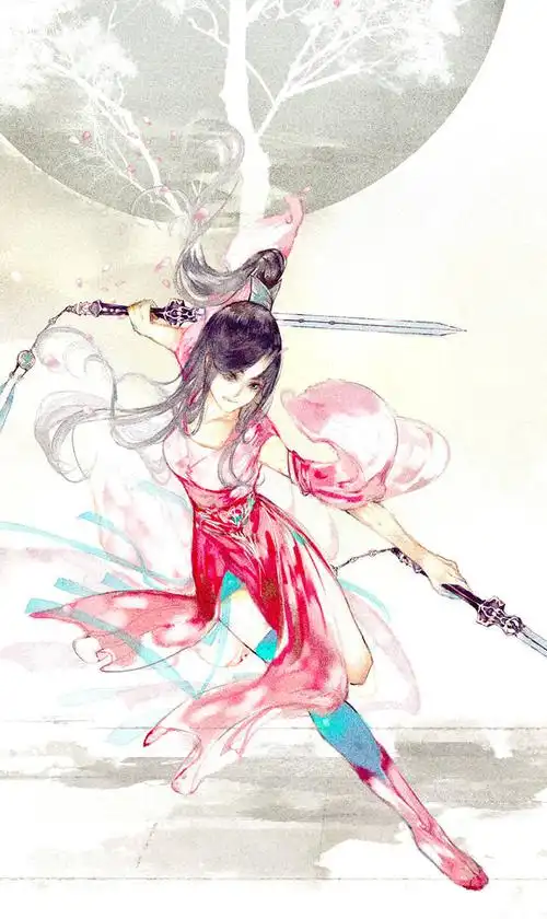 手绘古风持武器女子(画师见水印)