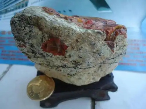 朝阳北票鸡血石玛瑙石 战国红 原石尺寸厘米7*5*3