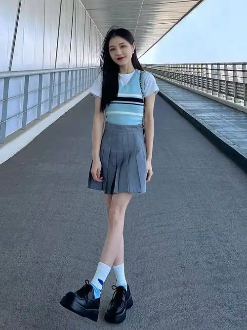 韩系学院风三件时尚套装夏季女新款针织马甲背心叠穿t恤百褶裙… - 17