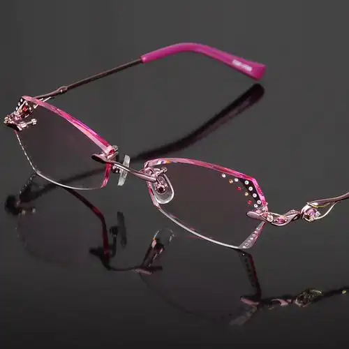 侠客近视眼镜框超轻镶钻石切边无框眼镜女款天使之翼 精致女人