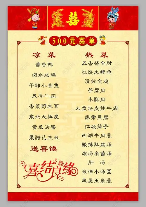 喜结良缘婚礼菜单婚宴菜单设计