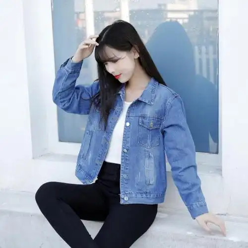 外套女短款修身韩版显瘦长袖牛仔上衣潮高质量蓝色s建议8095斤左右