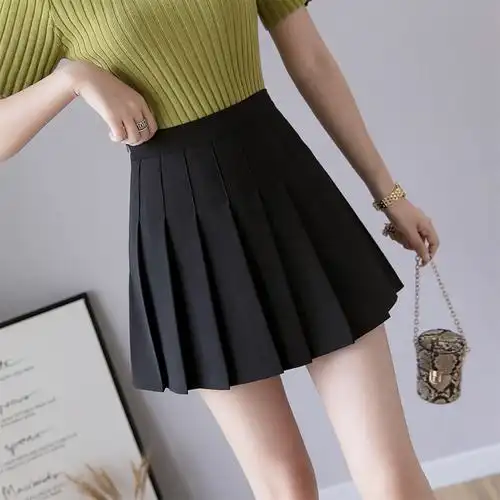 2019走光百褶裙半身学生字裙短裙夏季高腰网球半身裙