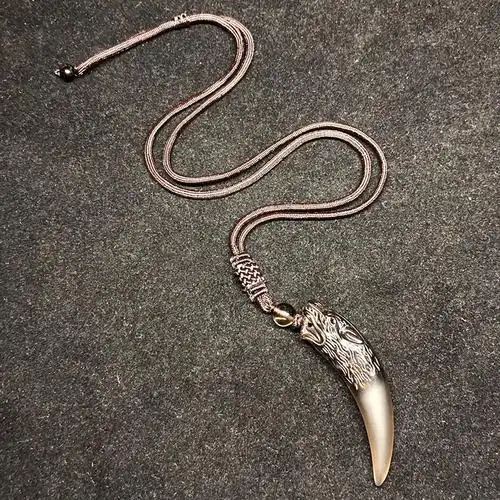 似卿冰种黑曜石狼牙吊坠男士女潮人个性牙齿情侣简约项链挂坠配棉绳