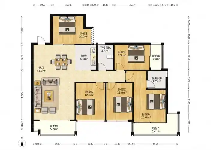 精装电梯5房三阳台电梯中层户型好采光佳