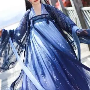 新品汉服女原创星语星愿齐胸襦裙星空裙大摆改连飘逸6米摆汉元素