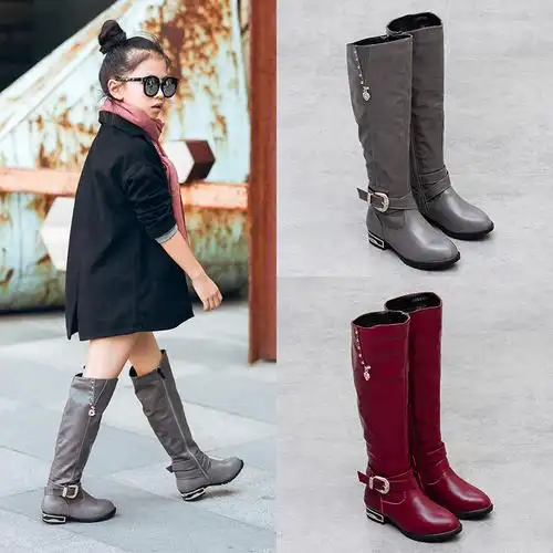 女童靴子女孩高筒靴2018冬季新款儿童马靴大童公主长靴过膝长筒靴