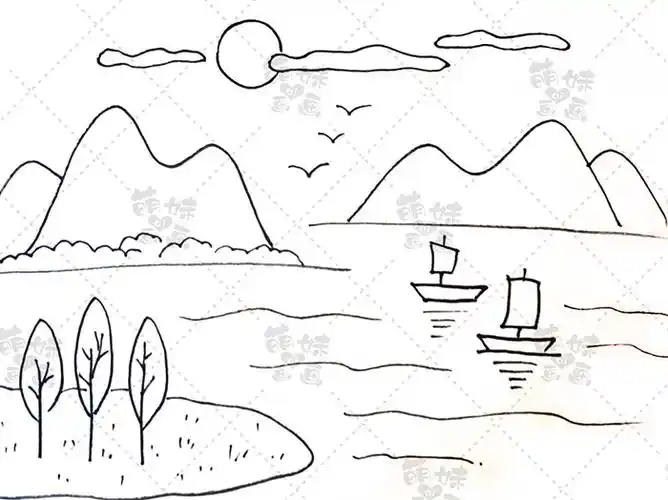 用几根简单的线条就能画出漂亮的风景画简笔画,快来试试吧
