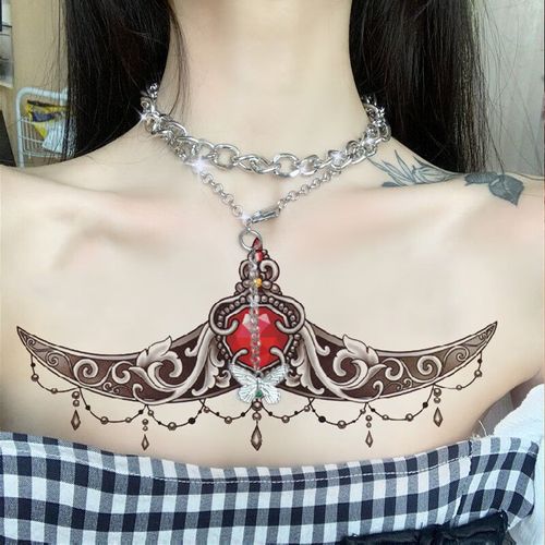 哦嘻啦红宝石图腾胸口女款防水纹身贴纸逼真贵气时尚刺青贴纸 红宝石