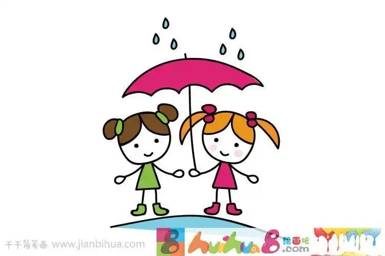 卡通简笔画就画好啦微笑的小女孩简笔画步骤图女孩向前走背影简笔画