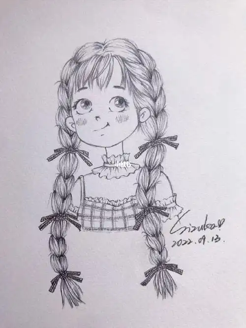 速写练习13大长麻花辫儿妞妞