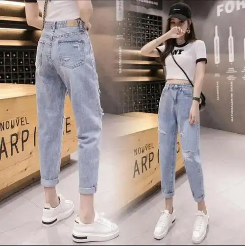 破洞个性网红牛仔裤女高腰春季2022新款韩版