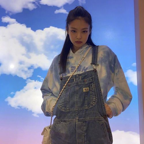 blackpink金智妮同款卫衣女jennie上衣天空蓝色扎染外套连帽宽松