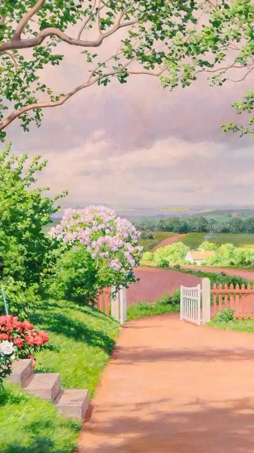 清新水彩画手绘树木花草户外自然风景清新淡雅唯美插画