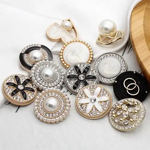 小香风珍珠水钻金属纽扣女士大衣西装外套衬衫心形扣子圆形钮扣