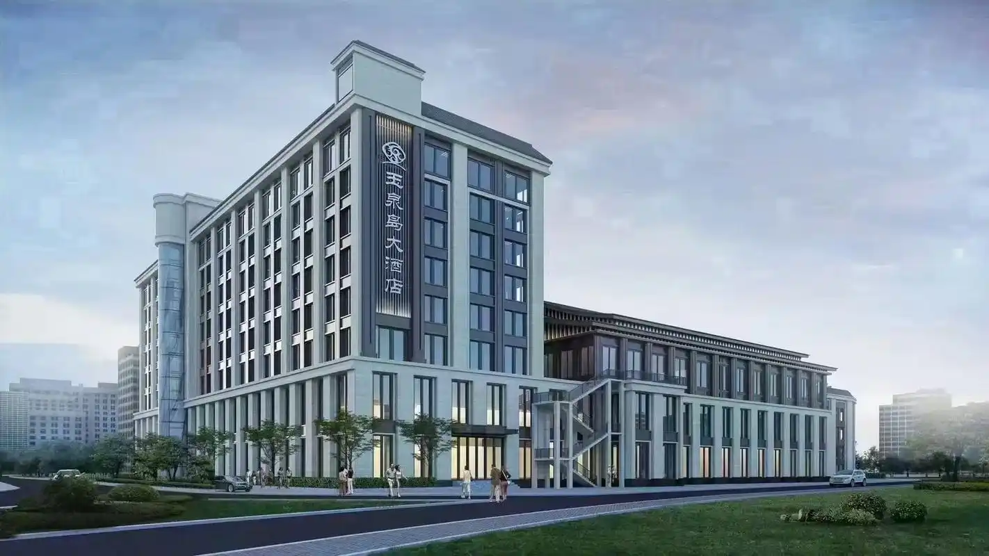 新中式酒店外立面夜景 日景鸟瞰 透视#设计案例分享 - 抖音