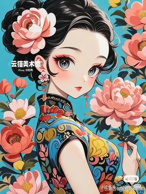 你可以创作出一幅富有中国传统风情且具有现代动漫美感的人物画