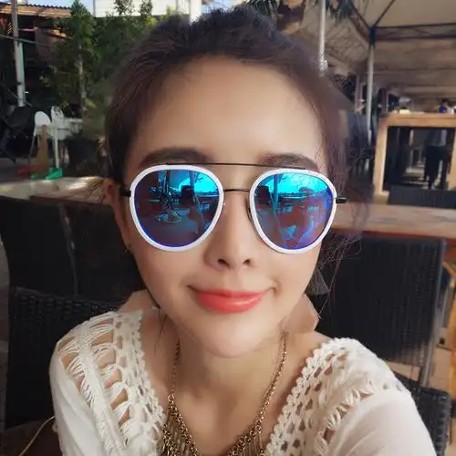 炫彩膜反光太阳镜女2016款大框圆形脸个性墨镜潮人眼镜