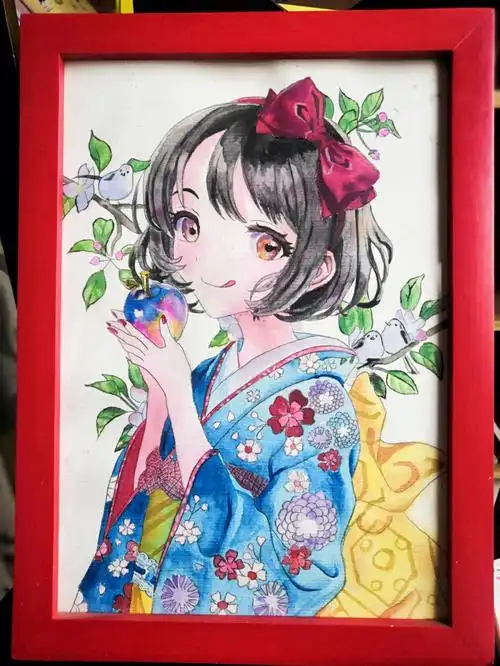 漫画人物水彩练习水晶苹果