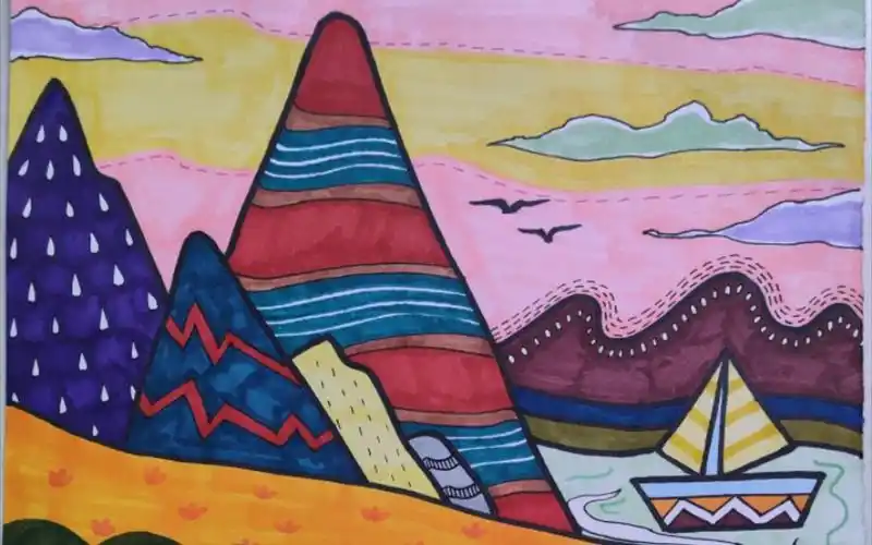 【儿童画】彩色装饰画③风景装饰画 点线面(临摹)