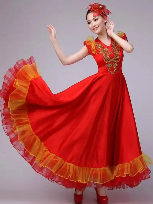 大气现代舞蹈服装舞台伴舞合唱服长裙开场舞大摆裙成人演出服新款