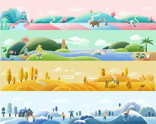 春夏秋冬扁平噪点插画|插画|创作习作|是敖凌呀 - 原创作品 - 站酷