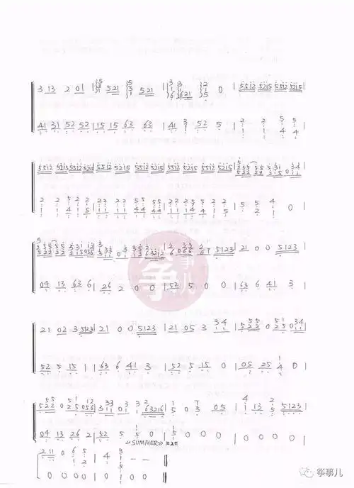 定弦 :19弦:3-4升高半音《菊次郎的夏天》古筝谱两版选择▼古筝重奏