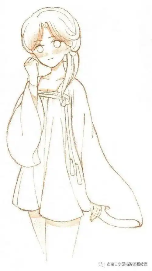 彩铅画的动漫古装小姑娘