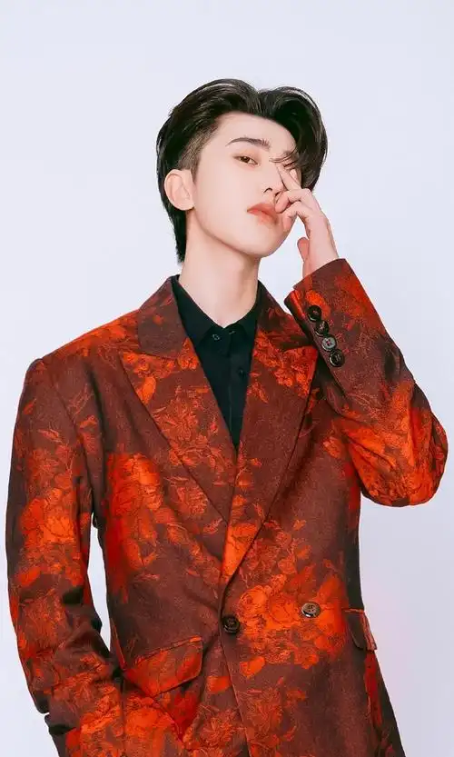 蔡徐坤中国红水墨西装造型