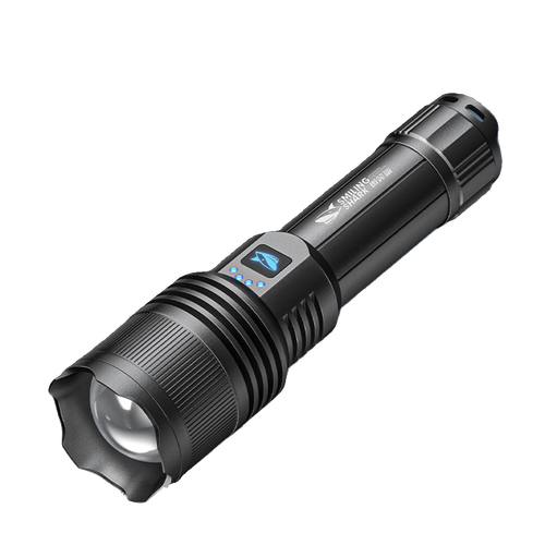 微笑鲨雷强光手电筒充电家用户外远射小手电变焦多功能白极光