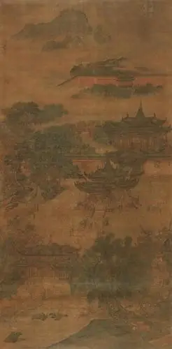 2142 宋人宫苑图 立轴 绢本