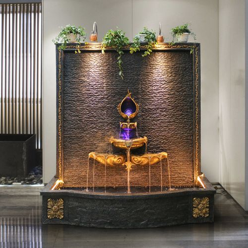 欧式大型水幕墙流水墙酒店大堂美容院会所开业流水生财水景墙摆件