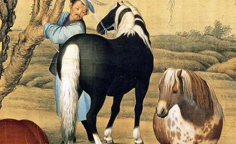 清郎世宁八骏图画纸本绢本画心国画微喷装饰挂画心青山古韵