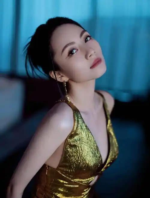 女歌星刘惜君晒新写真,身穿鎏金气质长裙,明艳照人中略带感性_照片_穿