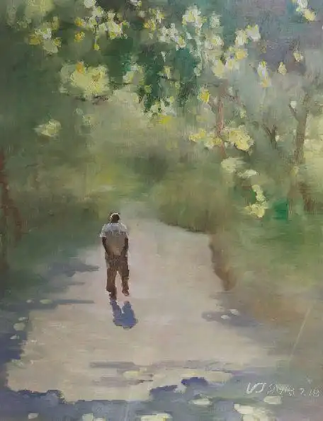 油画《陕北老人的背影》