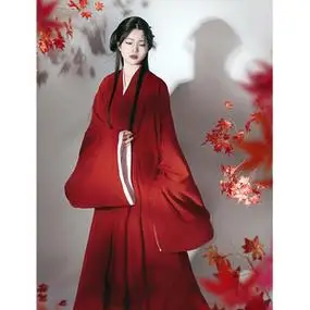 红色汉服女侠客风魏晋交领齐腰古装大袖衫古风舞蹈演出服装中国风