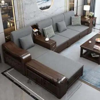 宏科华紫金檀木转角沙发全实木贵妃组合冬夏两用新中式客厅现代简约储