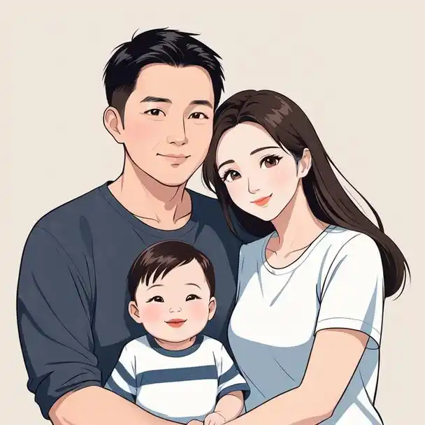 亲子头像|三口之家儿子专属插画创意设计