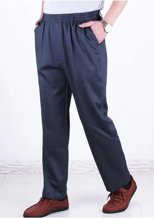 衷黎春款中老年裤子男松紧带高腰休闲裤弹力宽松大码深裆夏季老人男裤