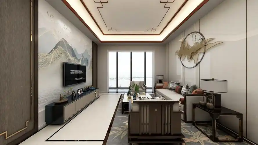 自建房新中式装修效果图客厅