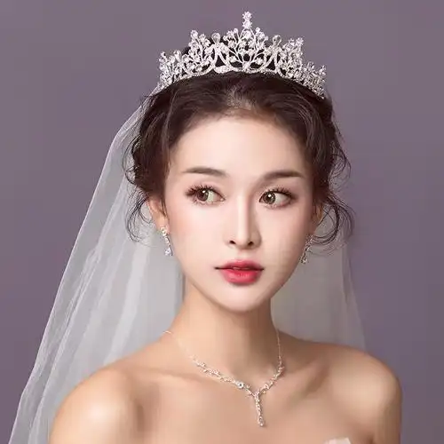 巴洛克高端皇冠新娘头饰仙女生日网红同款王冠婚纱配饰三件套项链