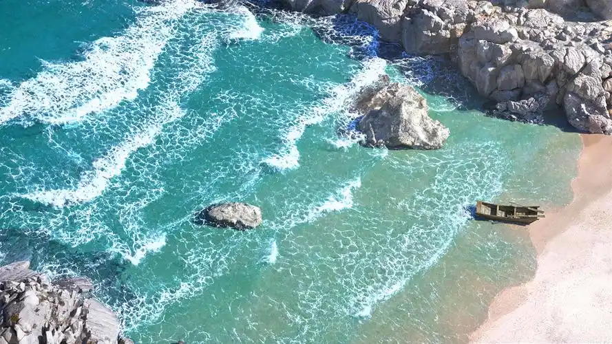 [影视特效] 海浪沙滩礁石小船