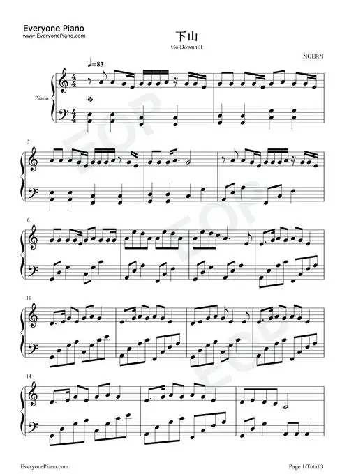 下山-c调简单版五线谱预览1